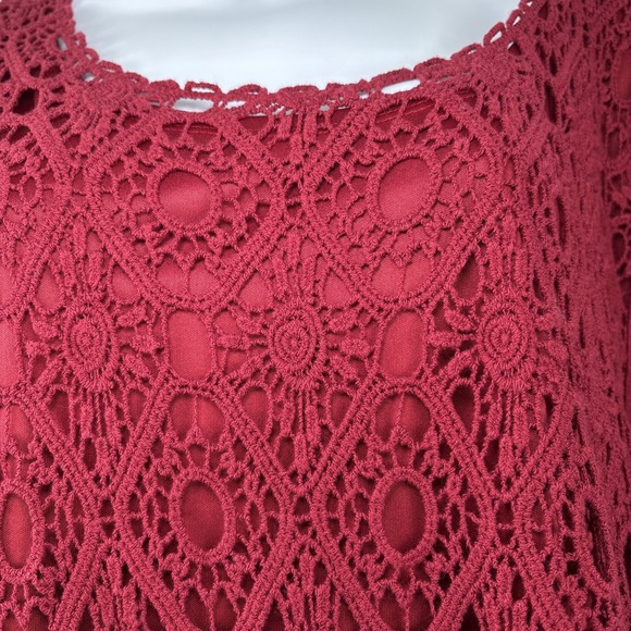 CJ Banks Women's Top 3/4 Sleeves Pullover Boat Neckline Burgundy 2x - Picture 2 of 16